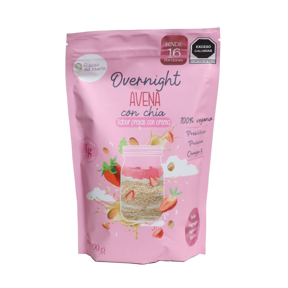 Overnight AVENA con chía- Fresas con crema 400g / Raíces del Huerto