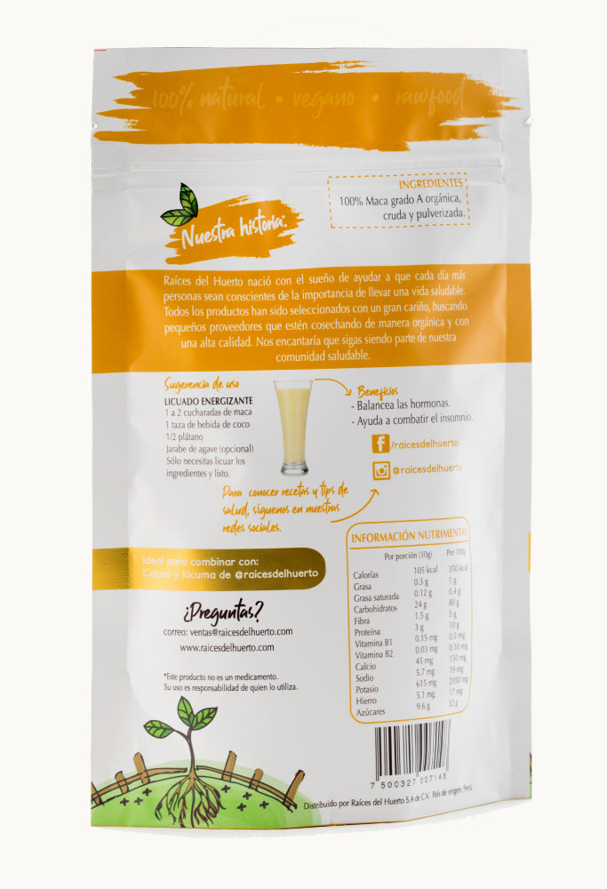 Maca orgánica certificado USDA 135 g/ Raíces del Huerto